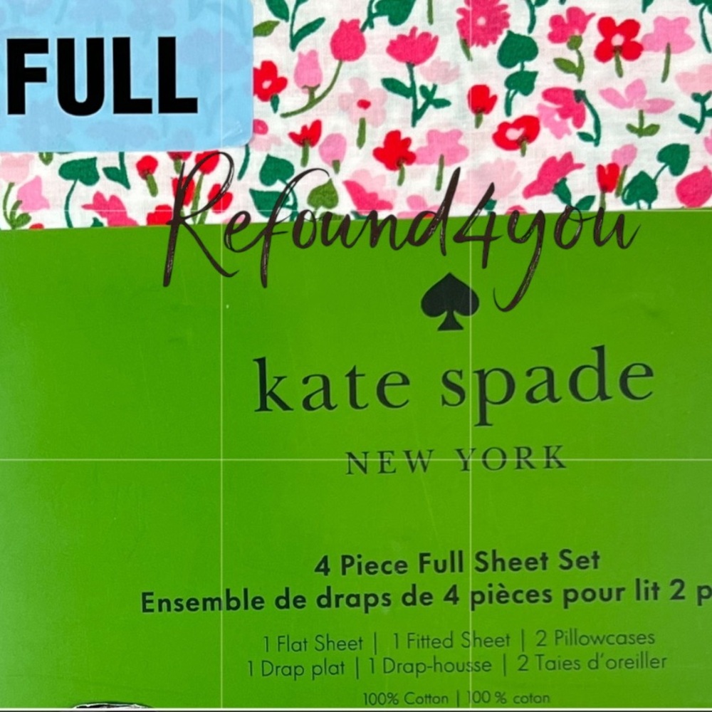 Kate Spade - Pink/Green Floral’ Full Sheet Set. NWT. Firm!